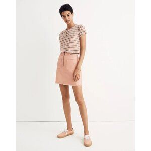 Madewell Skirt Pink Front Zip Fray Hem A Line Mini High Waist